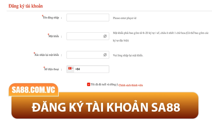 Đăng ký tài khoản SA88